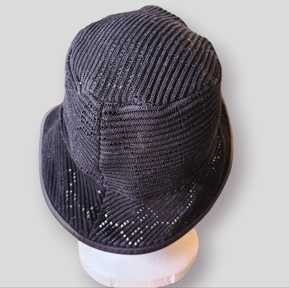 NWOT Gucci Knit Black Cotton Woven Leather Trim Bucket Hat Sz. S/56cm - Picture 5 of 7